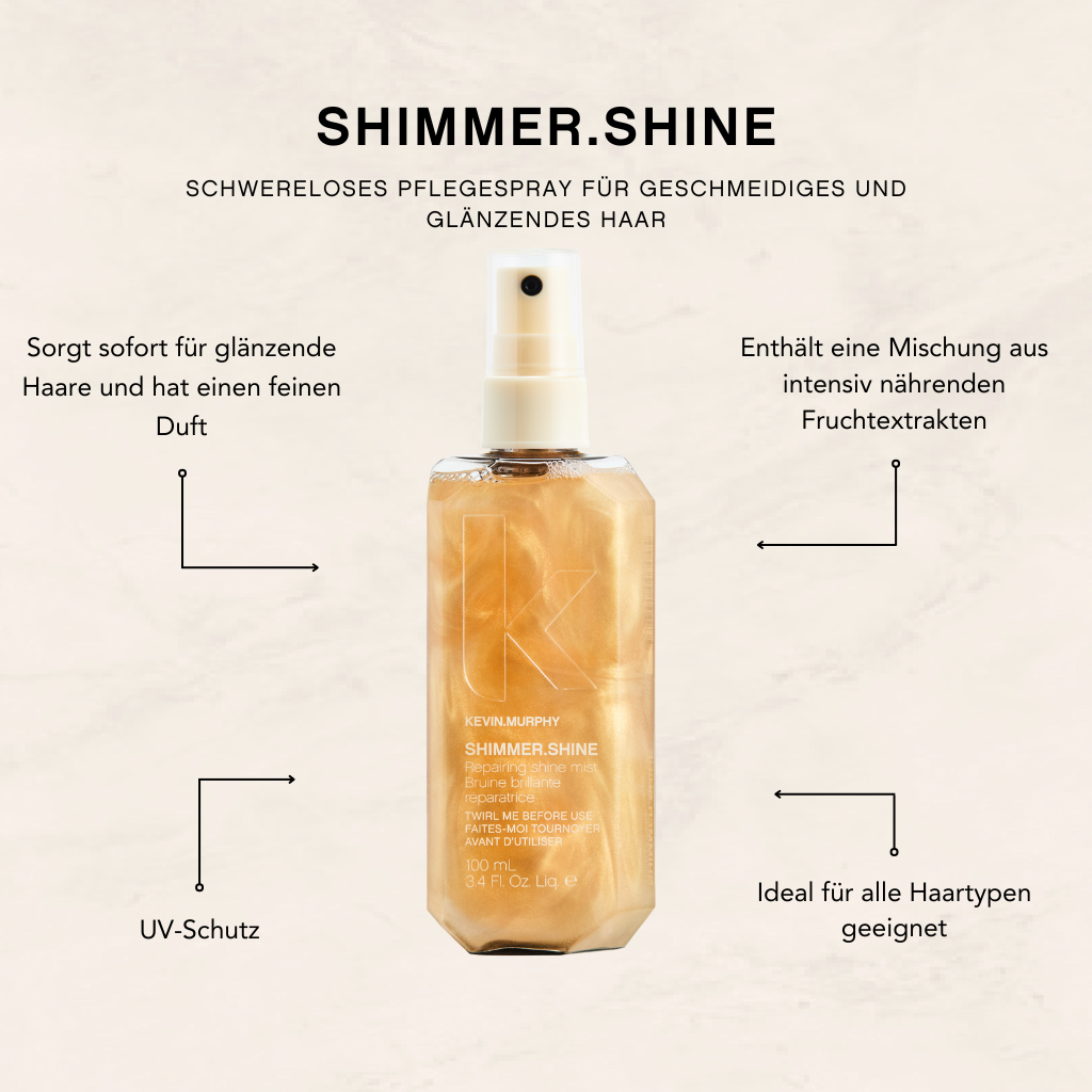 KEVIN.MURPHY SHIMMER.SHINE Infografik: Schwereloses Pflegespray für geschmeidiges und glänzendes Haar